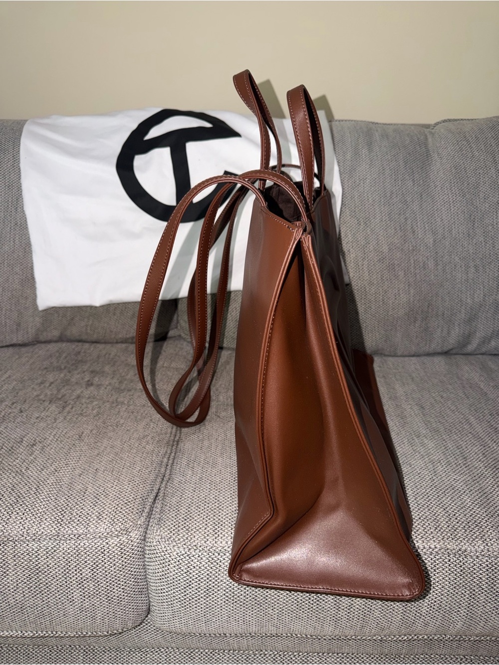 Telfar Large Brown Shopping Tote with Embossed Logo - Picture 4 of 6